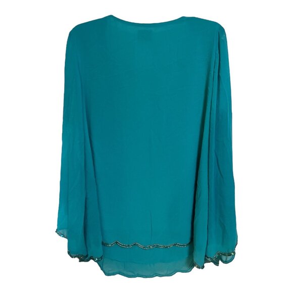 DG2 by Diane Gilman Women’s L Turquoise Beaded Sheer Blouse – Long Sleeve, NWT - Picture 4 of 7
